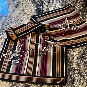Vintage Honey 100% Silk Striped Floral Scarf